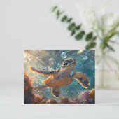 Carte Postale Bébé mignonne tortue de mer avec bulles (Debout devant)