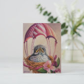 Carte Postale Bébé oiseau flambant rose Parachute Aquarelle Art (Debout devant)