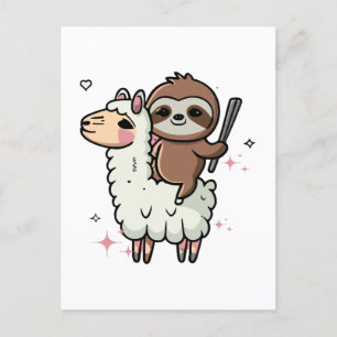 Carte Postale Bébé paresseux et lama mignons 