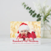 Carte Postale Bébé premier Noël Rouge Script photo (Debout devant)