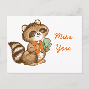 Carte Postale Bébé Raccoon en Orange Vest avec meilleur ami Gren