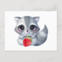 Bébé Raton Laveur Aquarelle Mignon avec Fruit de F