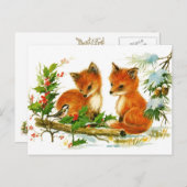 Carte Postale Bébé renards à l'écoute des oiseaux (Devant / Derrière)