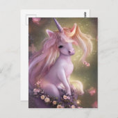 Carte Postale Bébé rose adorable licorne (Devant / Derrière)