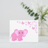 Carte postale Bébé Rose Cute Elephant Et Papillons (Debout devant)