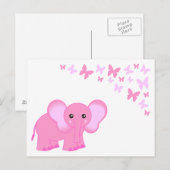Carte postale Bébé Rose Cute Elephant Et Papillons (Devant / Derrière)