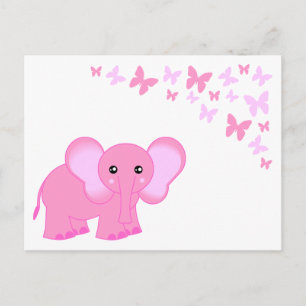 Carte postale Bébé Rose Cute Elephant Et Papillons