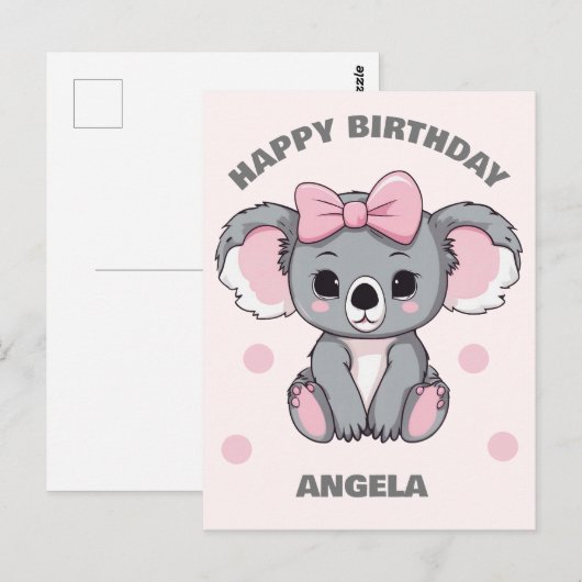 Carte Postale Bébé rose Koala Ours (Devant / Derrière)
