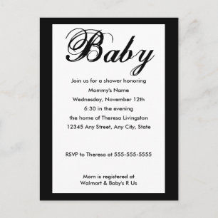 Carte Postale Bébé Script Baby shower Invitation Blanc