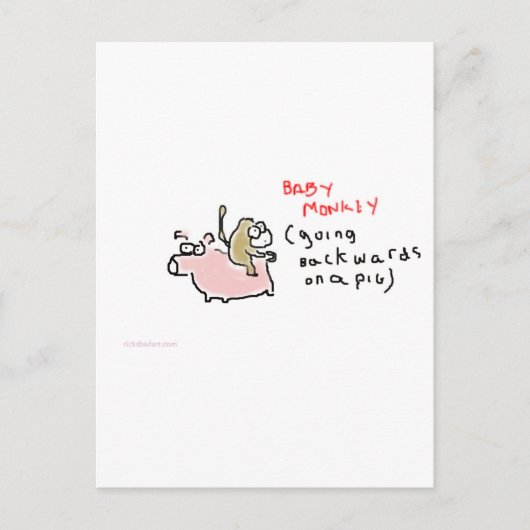 Carte Postale Bébé singe (à dos de porc) (Devant)