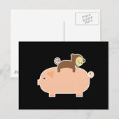 Carte Postale Bébé singe équitation sur un cochon (Devant / Derrière)