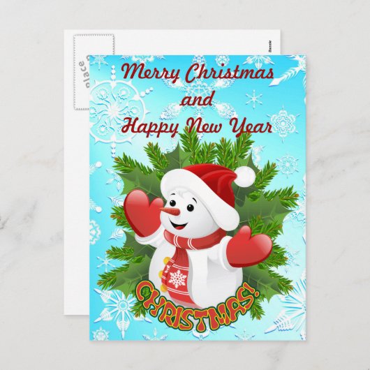 Carte postale Bébé Snowman mignonette et flocons d (Devant / Derrière)