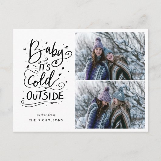 Carte Postale Bébé son froid dehors manuscrit deux photos (Devant)