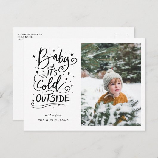Carte Postale Bébé son froid dehors photo manuscrite Script (Devant / Derrière)