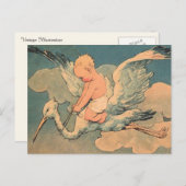 Carte Postale Bébé sur une cigogne (Devant / Derrière)