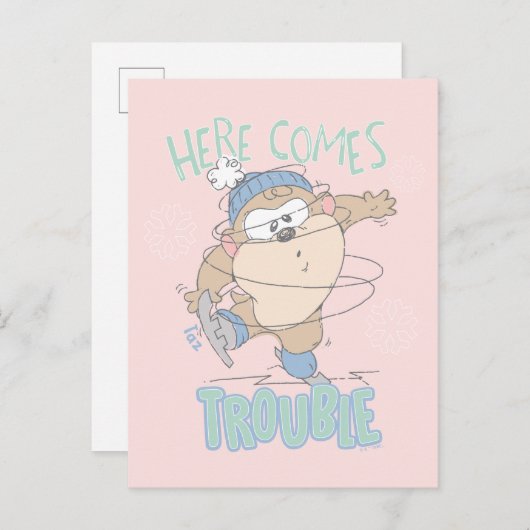 Carte Postale Bébé TAZ™ Patinage sur glace d'hiver (Devant / Derrière)