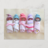 Carte Postale Bébés d'argile, Casquettes d'elfes, Dormir, Swaddl (Devant)