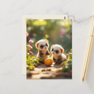 Carte Postale Bébés furets mignons jouant avec un ballon, person