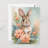 Carte Postale Bébés mignons animaux | Aquarelle de lapin bébé (Devant / Derrière)
