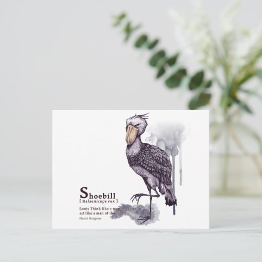 Carte Postale bec-de-chaussure - prune (Debout devant)