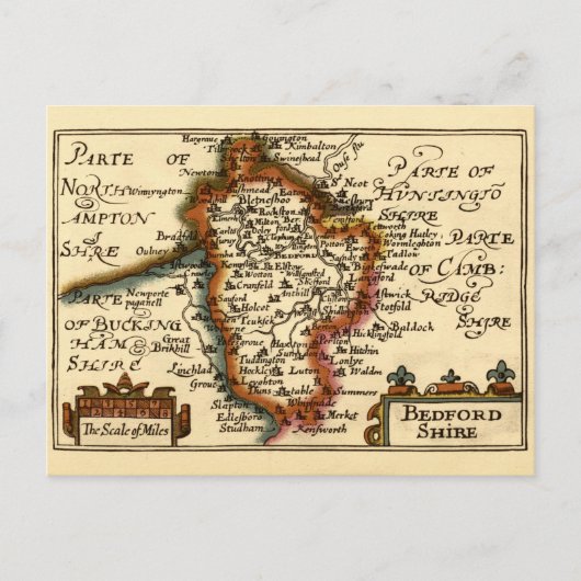Carte Postale Bedfordshire Comté Angleterre Ancien Antiquaire Ca (Devant)