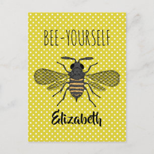 Carte Postale BEE Yellow Polkadot design tendance nommé