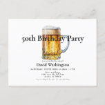Carte Postale Beer Draft Man's 50th Birthday Party<br><div class="desc">Brouillon de bière. Texte noir. Invitation. 50e invitation de fête d'anniversaire.</div>
