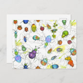 Carte Postale Beetles Bugs Insectes Crawling Feuille Twigs (Devant / Derrière)