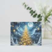 Carte Postale Bel arbre de Noël doré bleu (Debout devant)