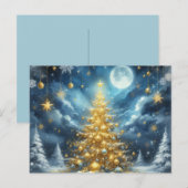 Carte Postale Bel arbre de Noël doré bleu (Devant / Derrière)