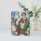 Carte Postale Bel homme blond et Noël au renne (Debout devant)