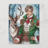 Carte Postale Bel homme blond et Noël au renne (Devant)