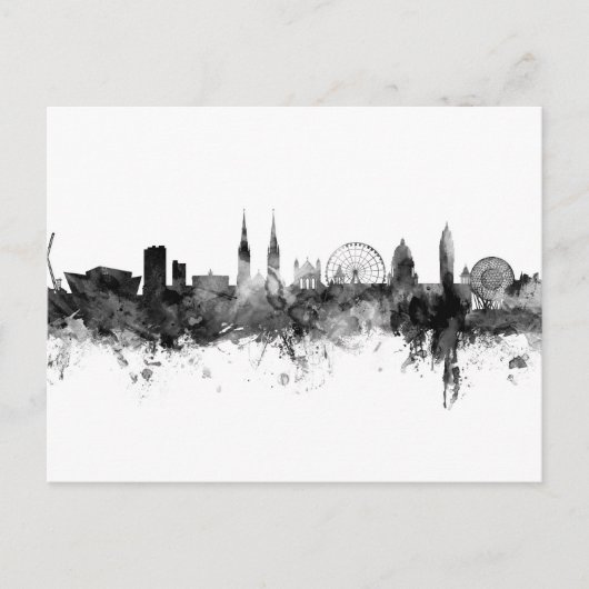 Carte Postale Belfast Irlande du Nord Skyline Noir Blanc (Devant)