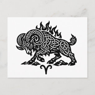 Carte Postale Bélier Fire‑Bélier – Encre Hantée Celtique Zodiaqu