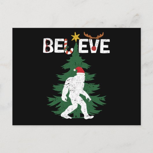 Carte Postale Believe Bigfoot Sasquatch Yeti Christmas Hat (Devant)