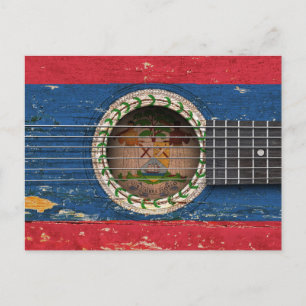 Carte Postale Bélize Drapeau sur la vieille guitare acoustique