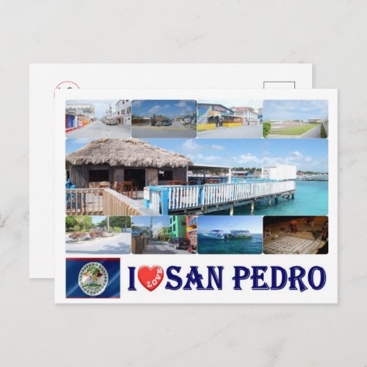 Carte Postale Belize - I Love San Pedro - (Devant / Derrière)