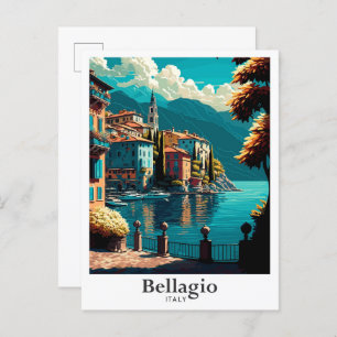Carte Postale Bellagio Italie Vintage voyage d'art Illustration