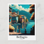 Carte Postale Bellagio Italie Vintage voyage d'art Illustration (Devant)