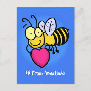 Carte Postale Belle abeille drôle avec dessin animé du coeur