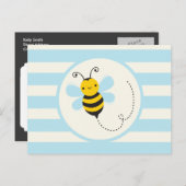 Carte Postale Belle Abeille jaune et noire sur Bébé Bleu Stripes (Devant / Derrière)
