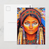 Carte Postale Belle Américaine Autochtone (Devant / Derrière)