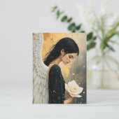 Carte Postale Belle Ange Gothique et Rose Blanche Céleste (Debout devant)