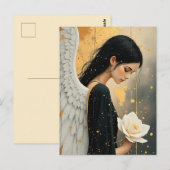 Carte Postale Belle Ange Gothique et Rose Blanche Céleste (Devant / Derrière)
