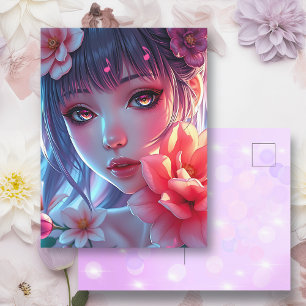 Carte Postale Belle Anime Girl Glitchcore Floral
