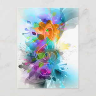 Carte Postale Belle aquarelle colorée Splatter note de musique