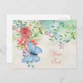 Carte Postale Belle aquarelle florale avec papillon (Devant / Derrière)