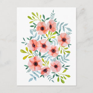 Carte Postale Belle Aquarelle Florale Fleurs roses