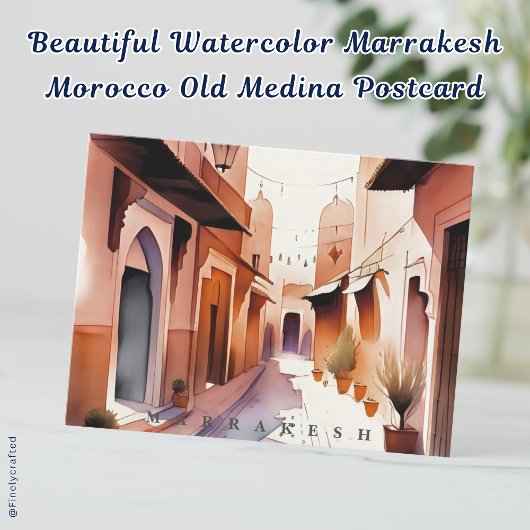 Carte Postale Belle aquarelle Marrakech Maroc Vieille Médina