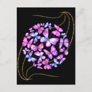 Carte Postale Belle Aquarelle Papillons avec Boule d'Or